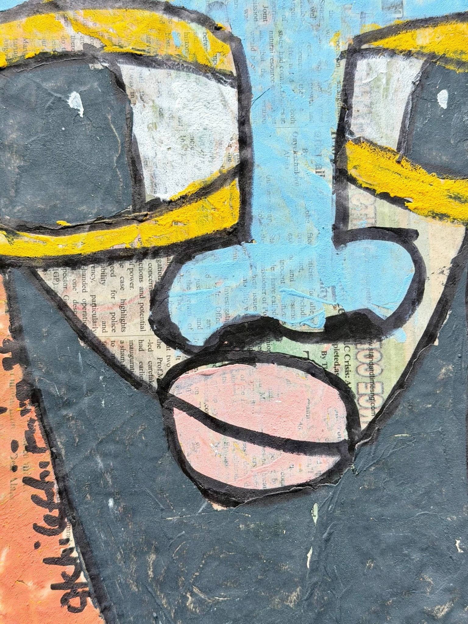 "Faces on Newsprint" in Sky Blue & Yellow by Akhile Ehiforia - Bibianna African Art Collective