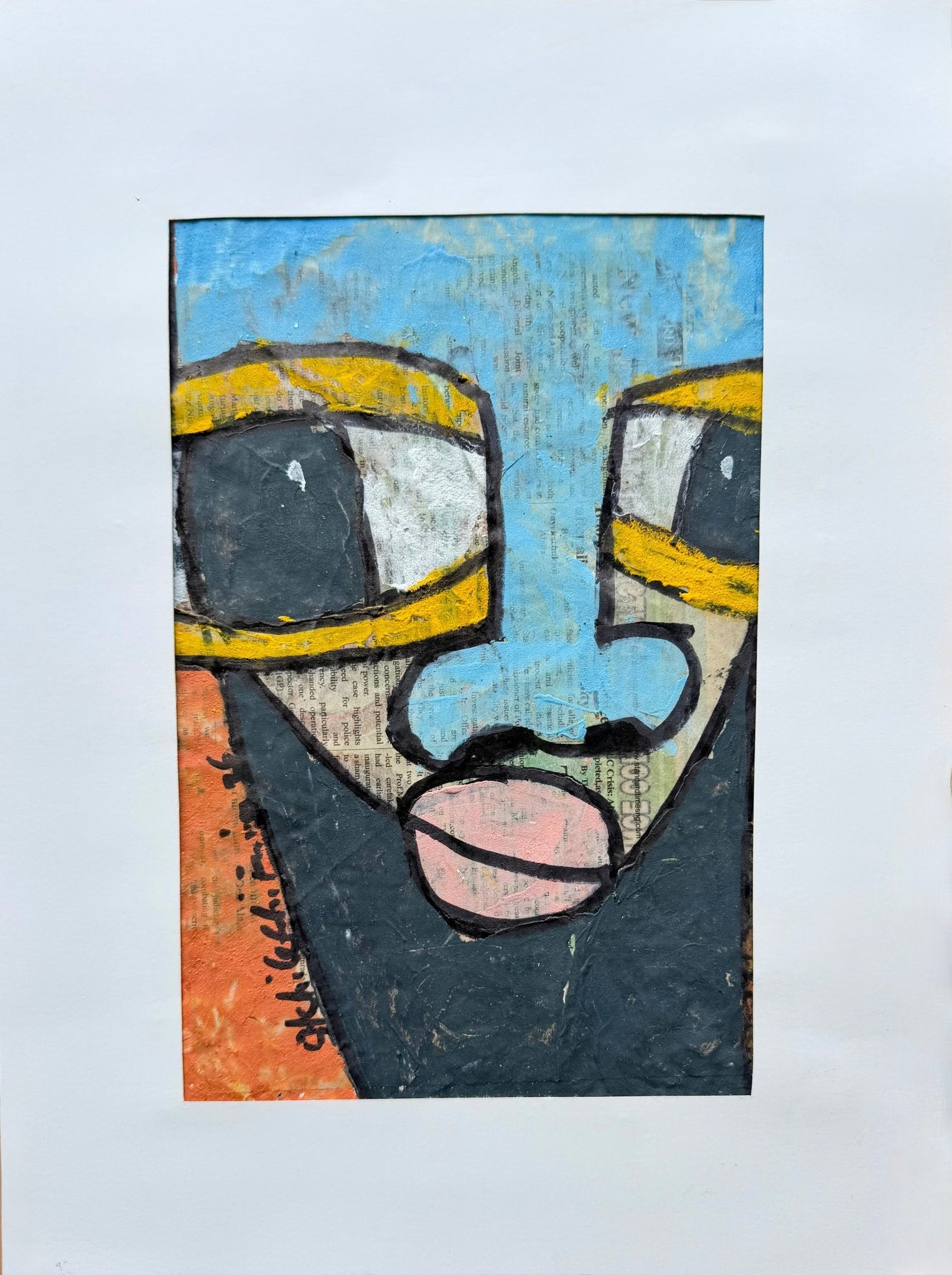"Faces on Newsprint" in Sky Blue & Yellow by Akhile Ehiforia - Bibianna African Art Collective
