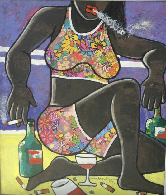 Figurative Expressionist Painting "The addict" - Bibianna African Art Collective