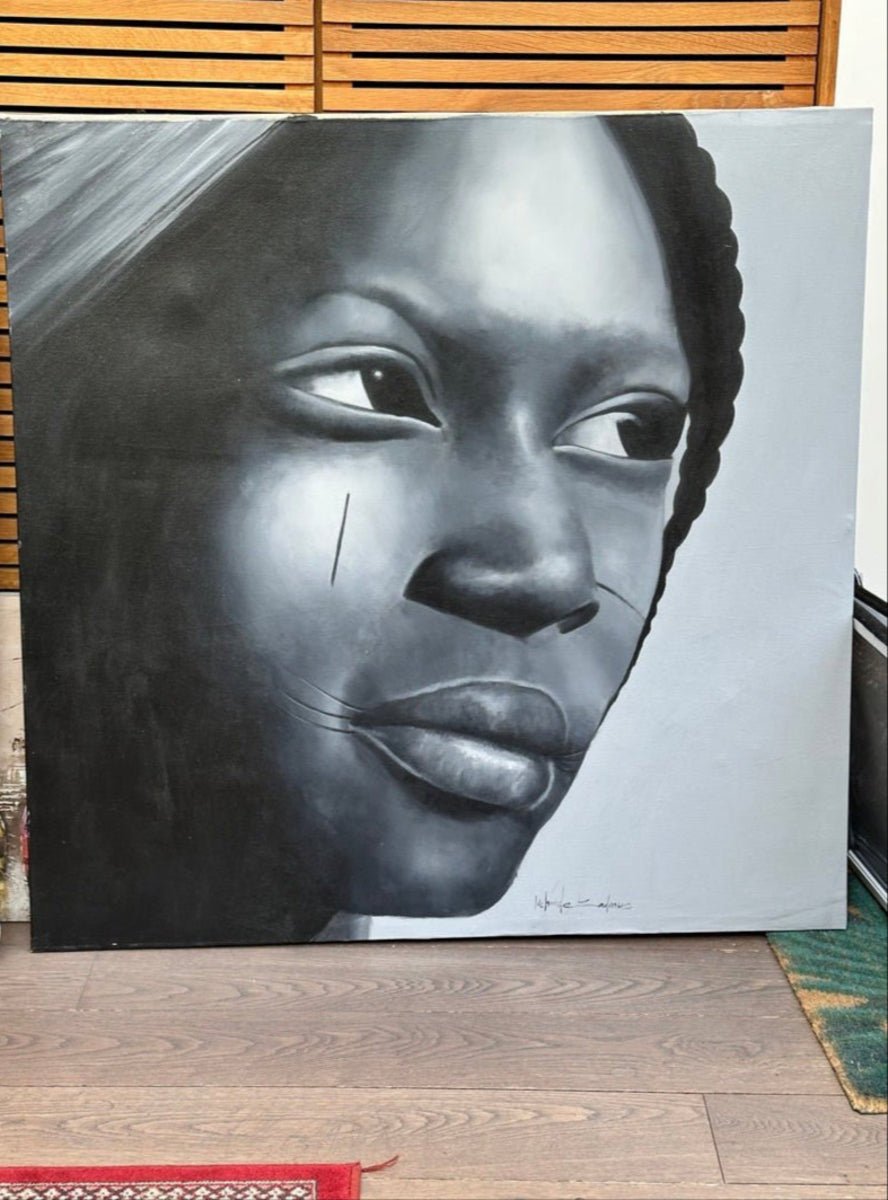 Figurative Portrait of An African Woman with Tribal marks, "My Tribe" Kehinde Badmuss - Bibianna African Art Collective