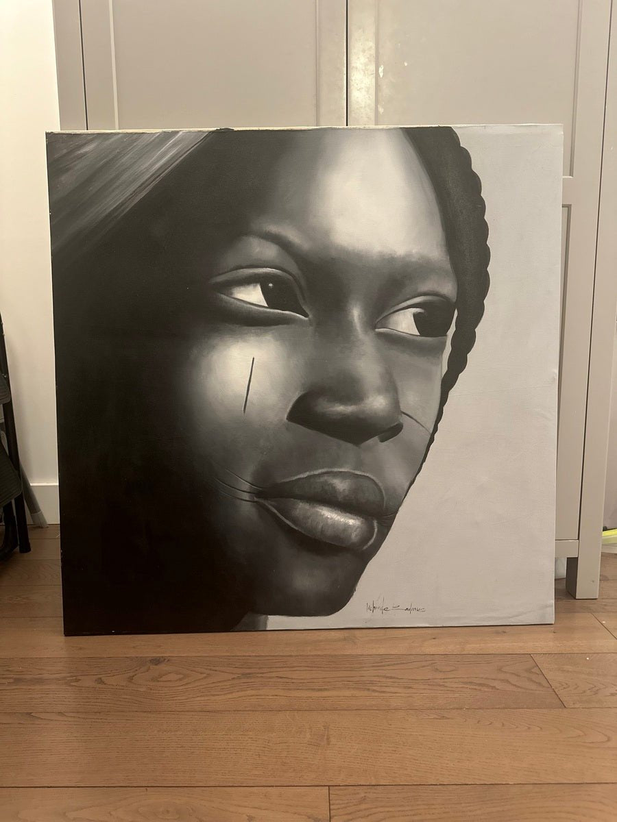 Figurative Portrait of An African Woman with Tribal marks, "My Tribe" Kehinde Badmuss - Bibianna African Art Collective
