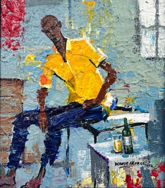 'Good Company' Textured contemporary Minature Painting by Wande George - Bibianna African Art Collective