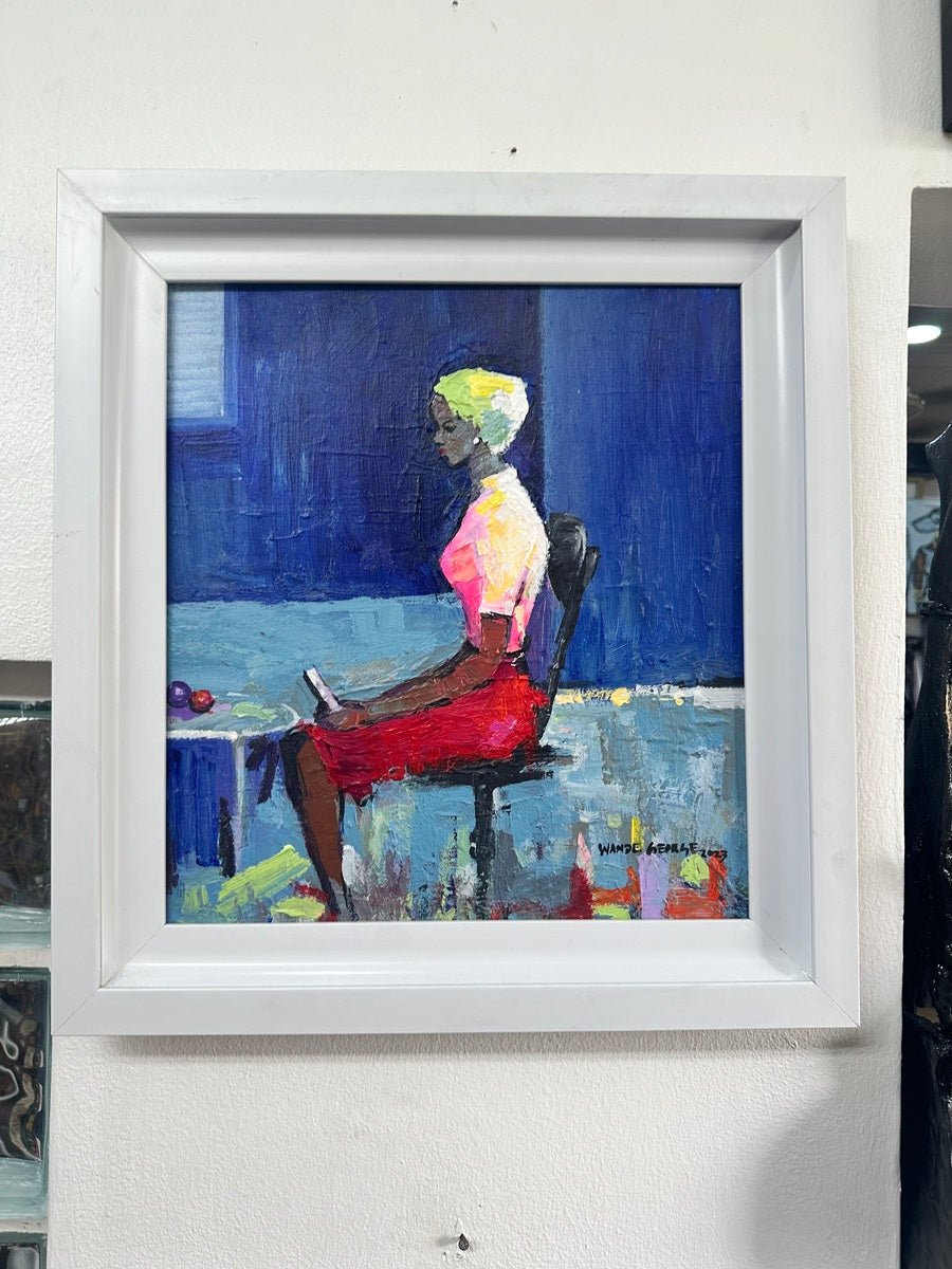 'Graceful Pose' Textured contemporary Minature Painting by Wande George - Bibianna African Art Collective