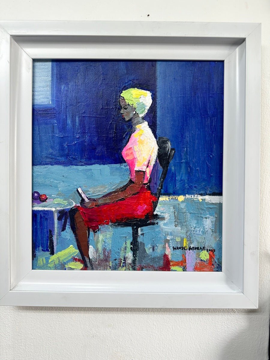 'Graceful Pose' Textured contemporary Minature Painting by Wande George - Bibianna African Art Collective