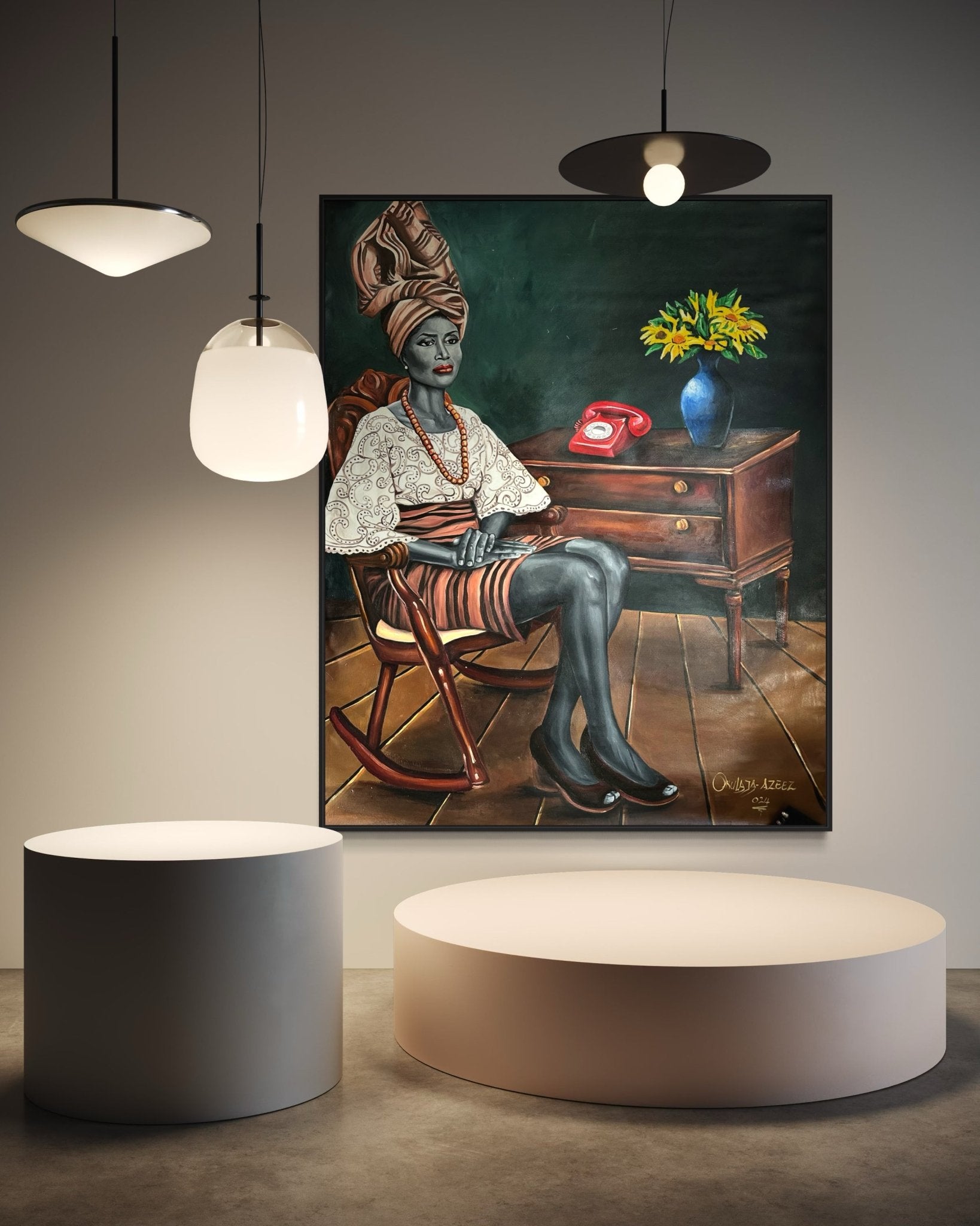 'I Am Ready' Regal Vintage Portrait of Yoruba Woman in traditional Iro, Buba and Gele - Bibianna African Art Collective