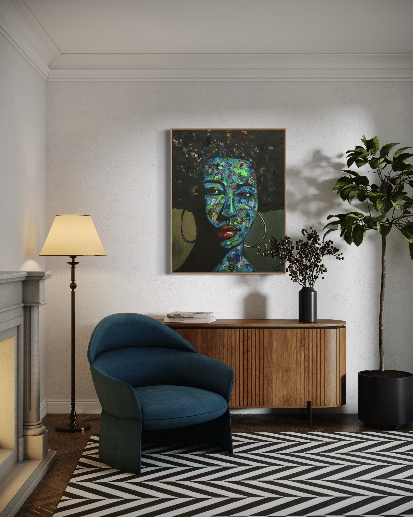 'Independent' Mixed Media Ankara fabric Collage And Acrylic Painting - Bibianna African Art Collective