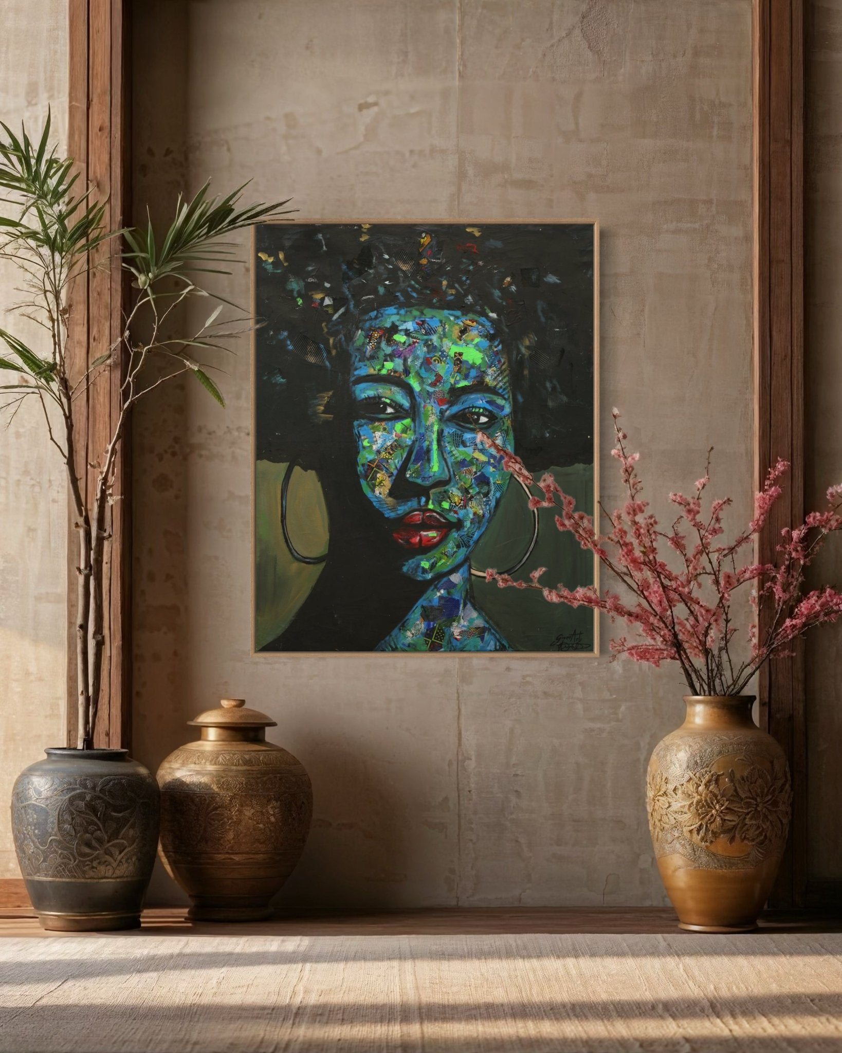 'Independent' Mixed Media Ankara fabric Collage And Acrylic Painting - Bibianna African Art Collective
