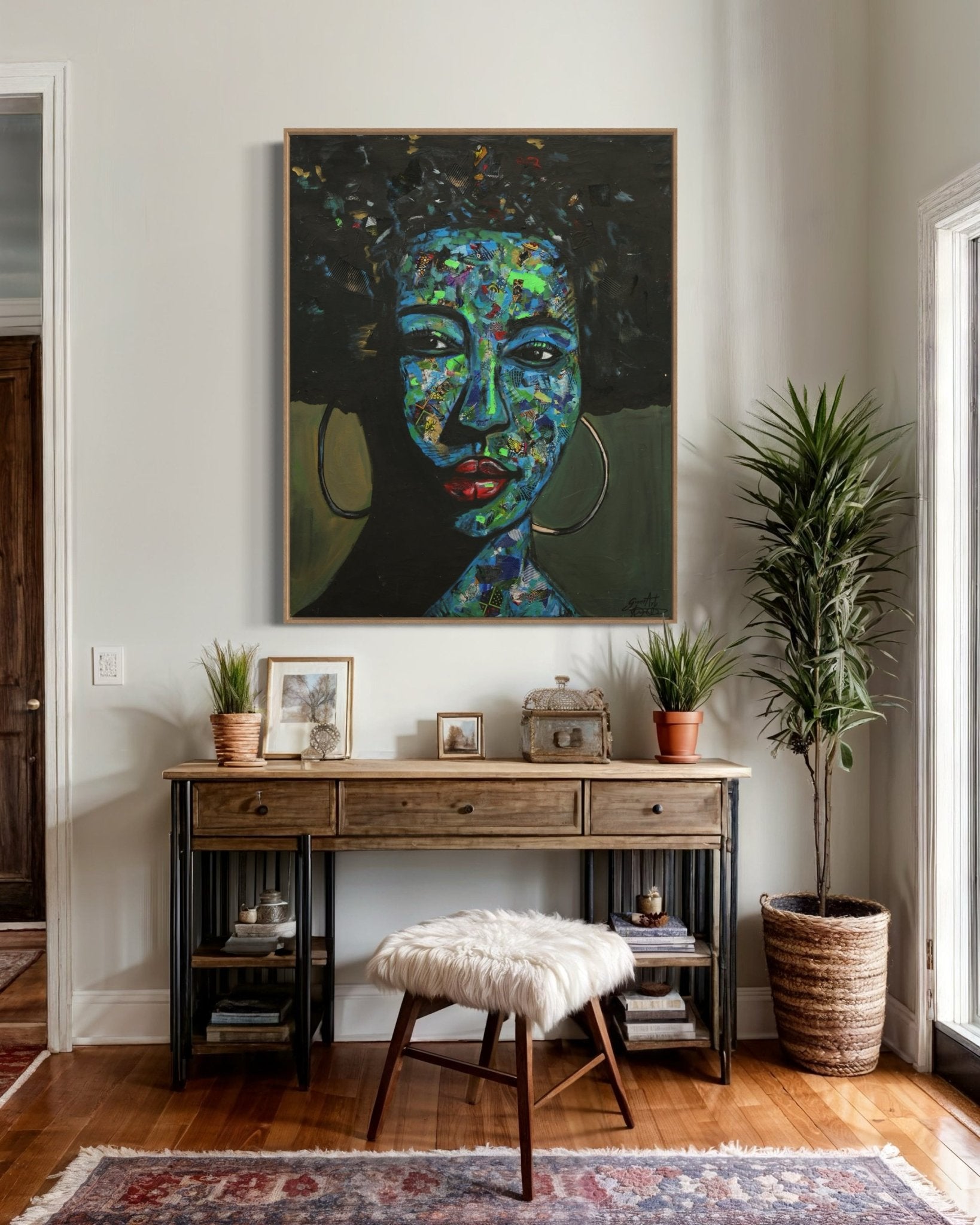 'Independent' Mixed Media Ankara fabric Collage And Acrylic Painting - Bibianna African Art Collective