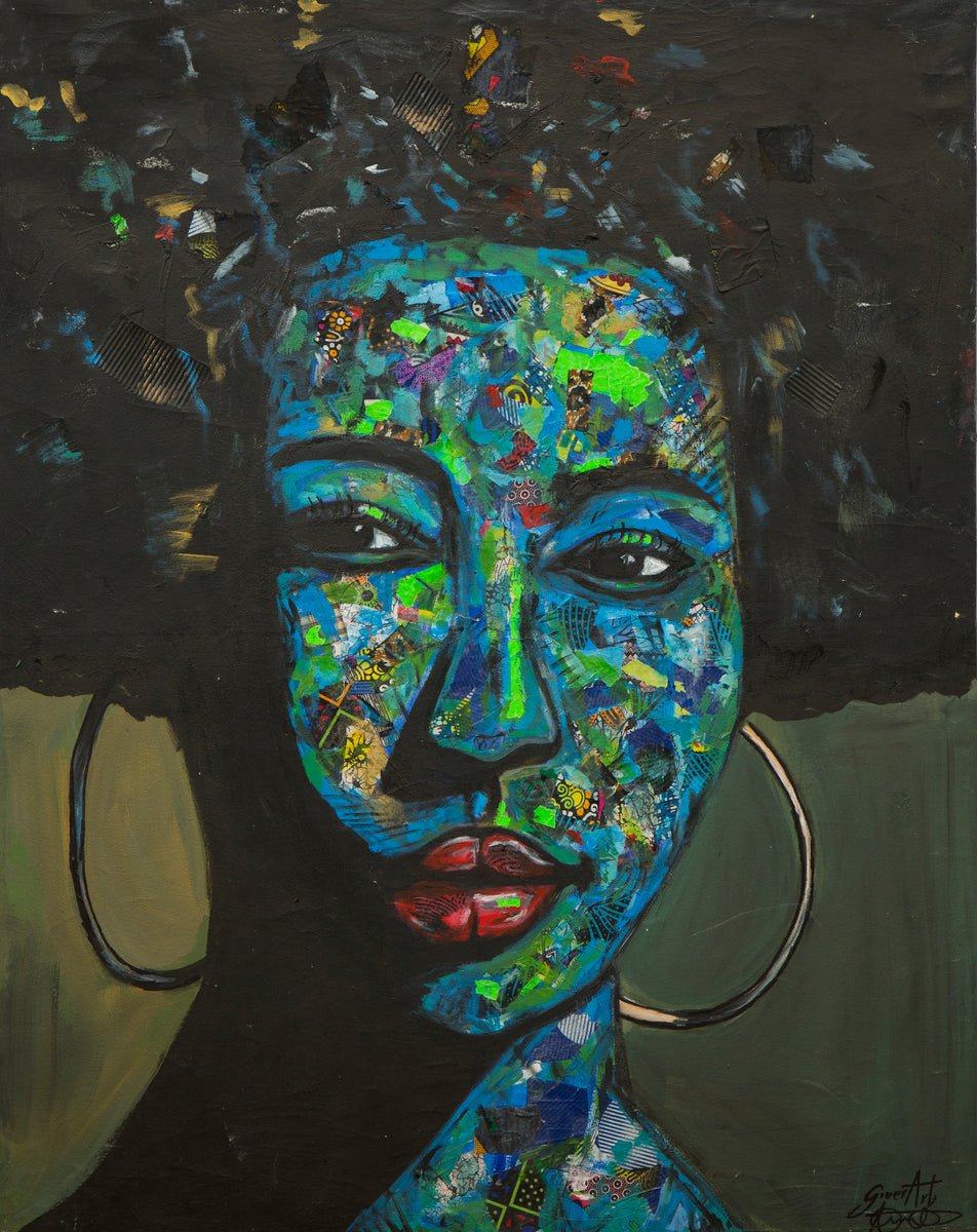 'Independent' Mixed Media Ankara fabric Collage And Acrylic Painting - Bibianna African Art Collective