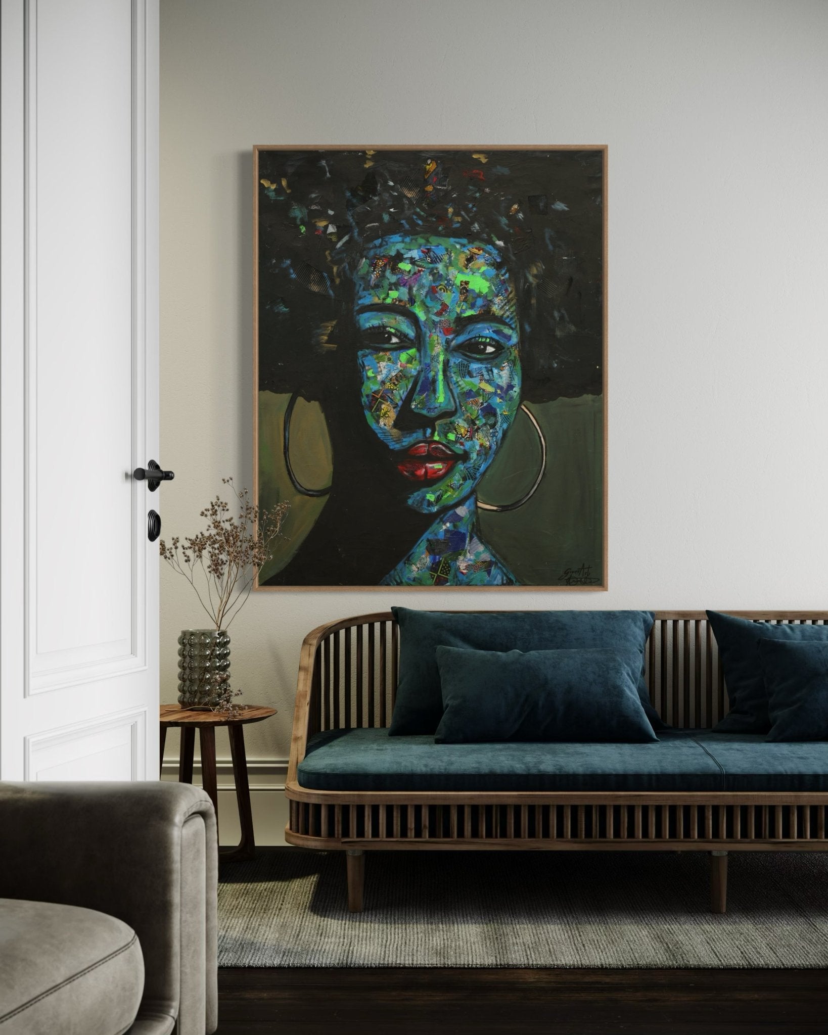 'Independent' Mixed Media Ankara fabric Collage And Acrylic Painting - Bibianna African Art Collective