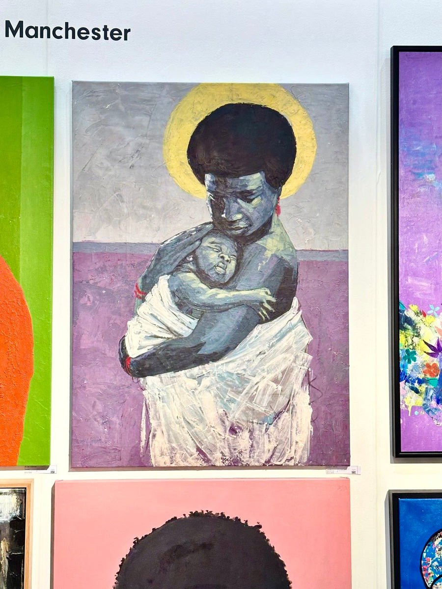 "Intimate" Portrait of the connection between a parent and baby in close embrace. - Bibianna African Art Collective