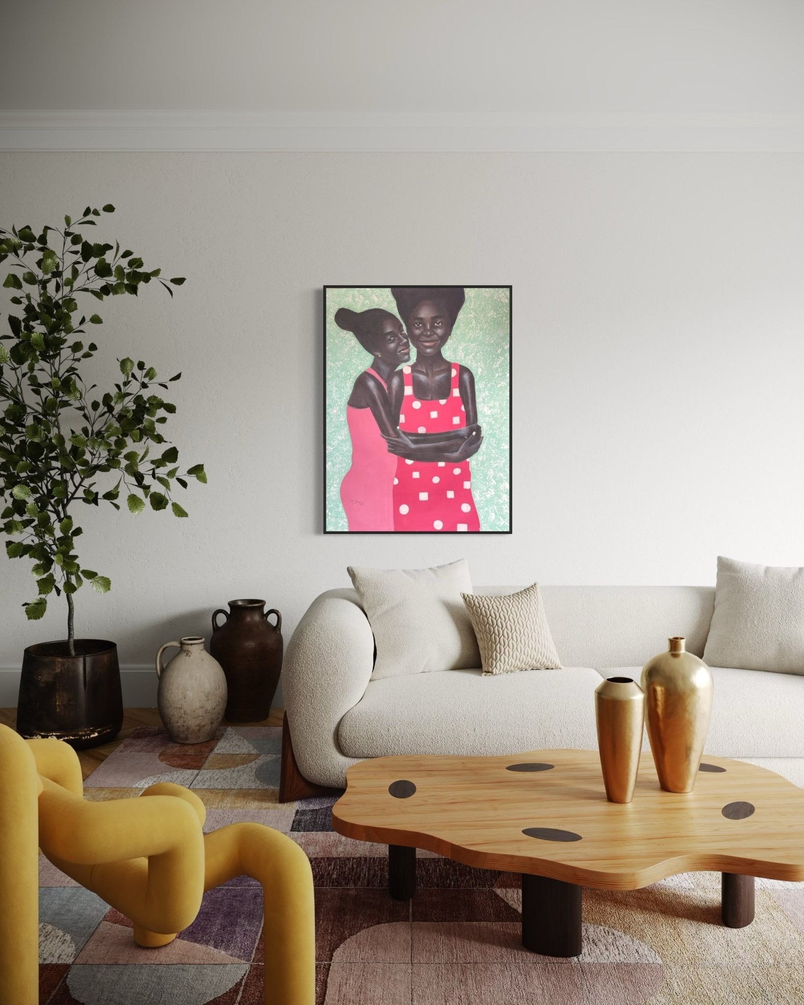 Joyful African Sisterhood Portrait in Vibrant Colors, 'Sisterhood" - Bibianna African Art Collective