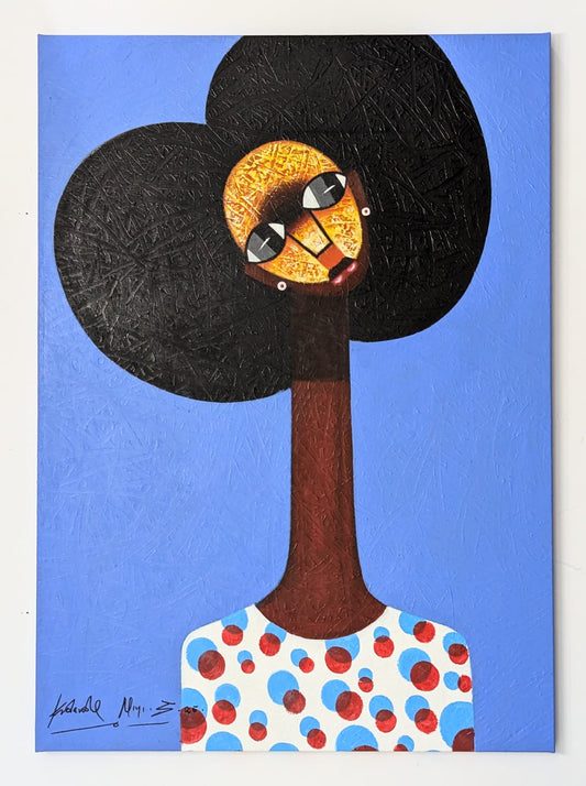 Kolawale Niyi Charming Cubist Portrait With Textured Details - Bibianna African Art Collective