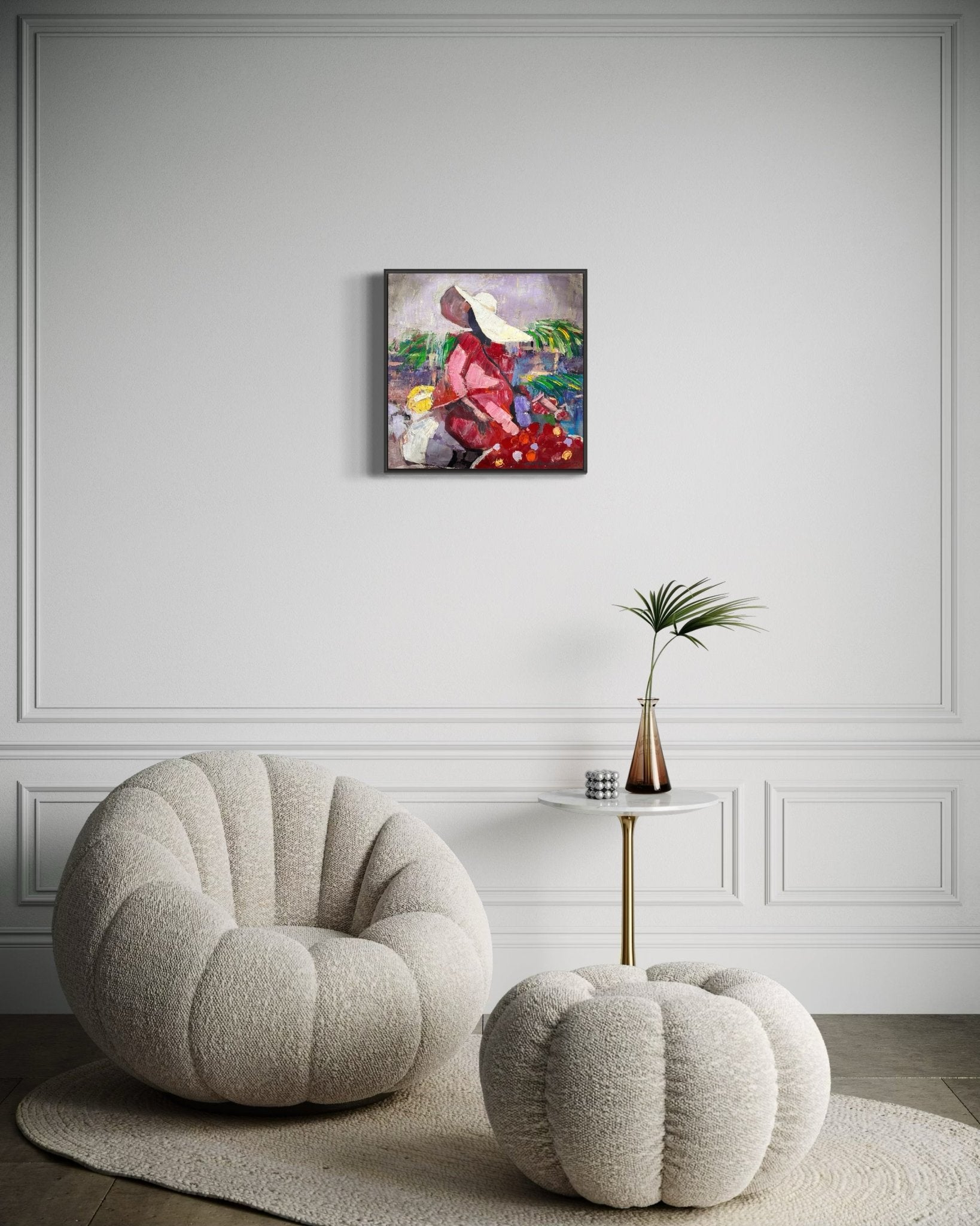 Lady In Sun hat. Original Painting - Bibianna African Art Collective