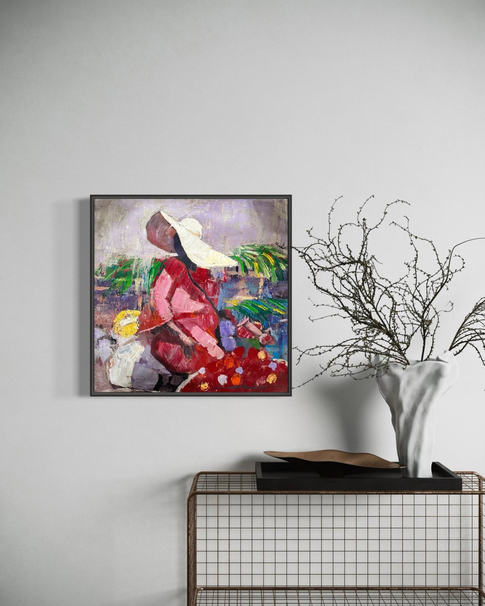 Lady In Sun hat. Original Painting - Bibianna African Art Collective