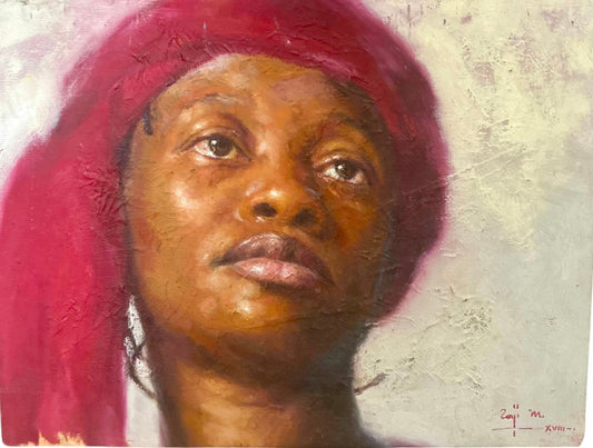 "Looking Ahead" Expectation Series by Renowned Nigerian Portrait Artist Raji Mohanmmed - Bibianna African Art Collective