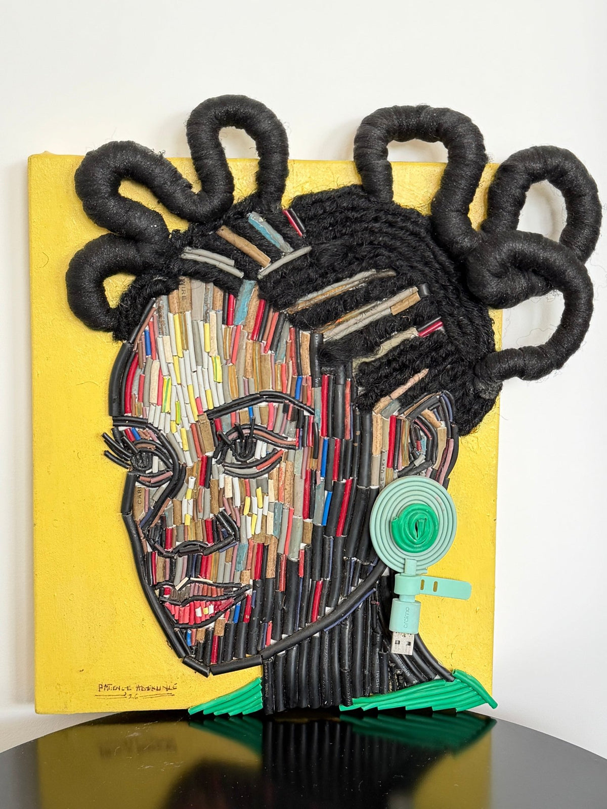 "One Body, Many Lines" Electronic Cable on Canvas by Patience Adekunle. - Bibianna African Art Collective