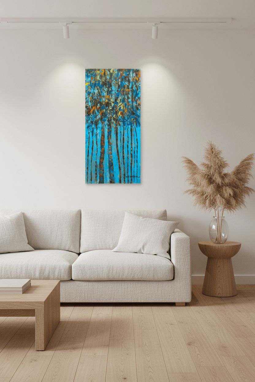 "Rooftops Series" in Blue/Teal by Akhile Ehiforia - Bibianna African Art Collective