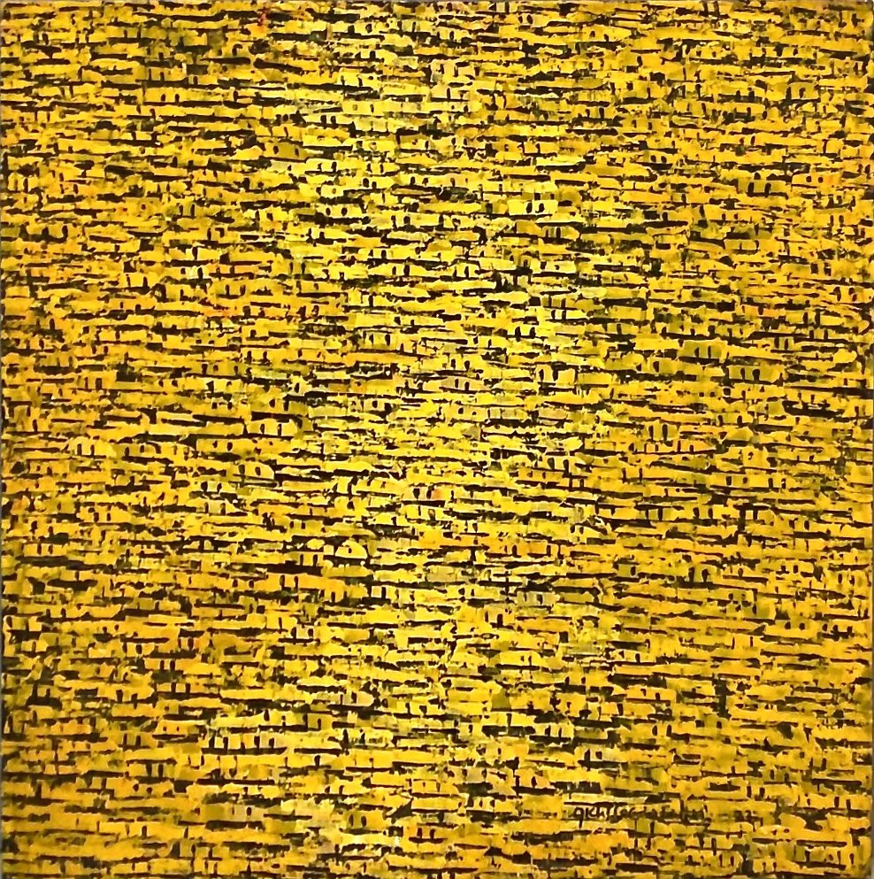 "Rooftops Series" in Deep Yellow/Ochre by Akhile Ehiforia - Bibianna African Art Collective