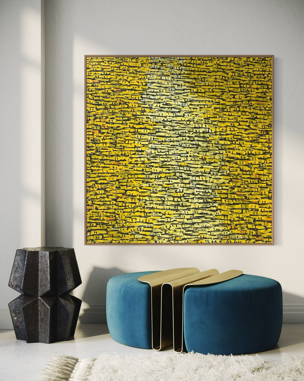 "Rooftops Series" in Deep Yellow/Ochre by Akhile Ehiforia - Bibianna African Art Collective