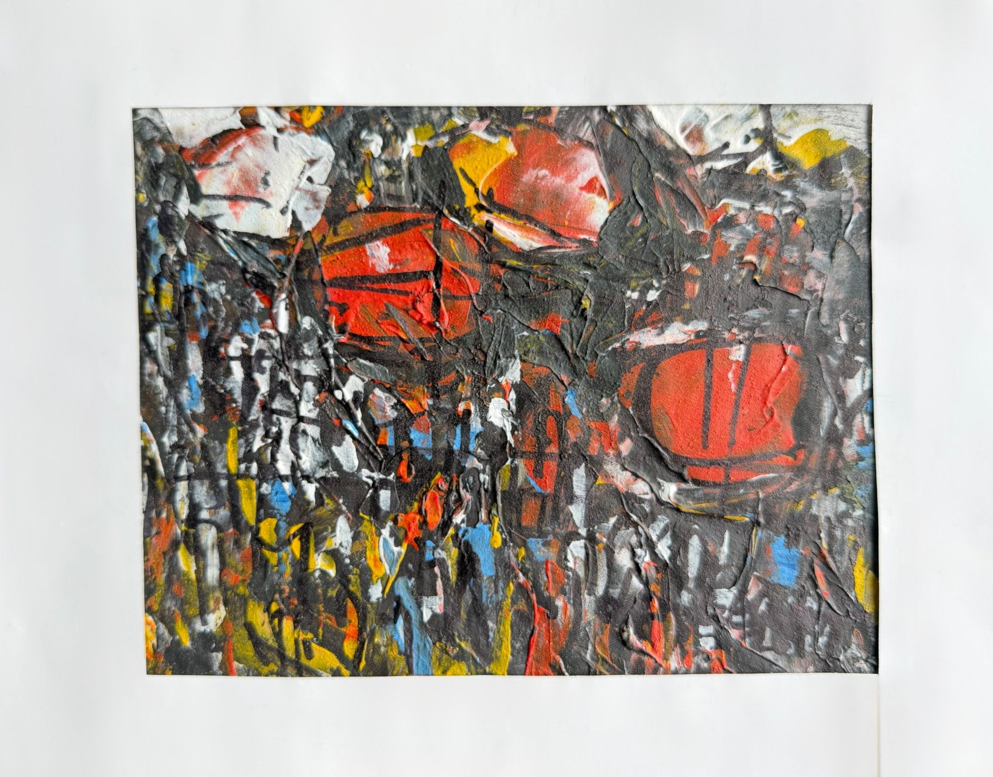 "Rooftops Series" in Red & Charcoal by Akhile Ehiforia - Bibianna African Art Collective