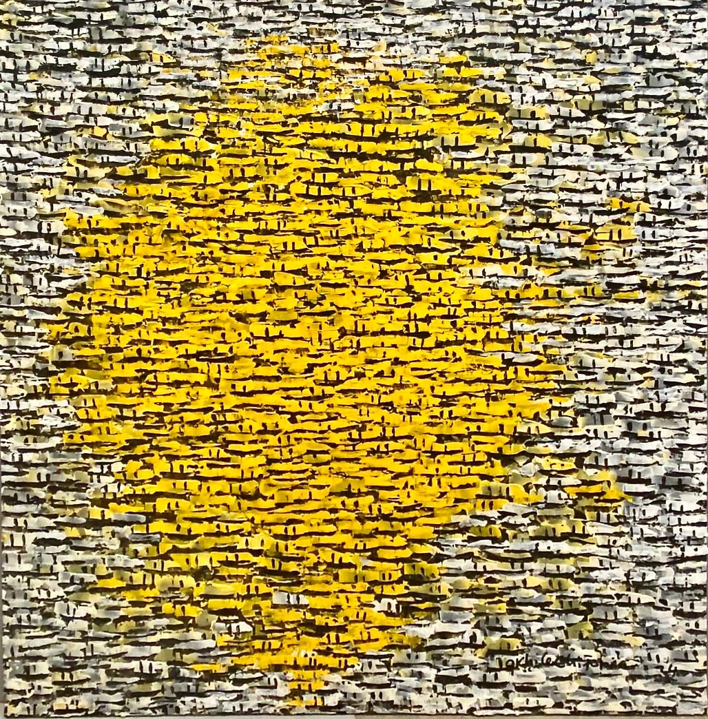 "Rooftops Series" in Yellow on Grey/White by Akhile Ehiforia - Bibianna African Art Collective