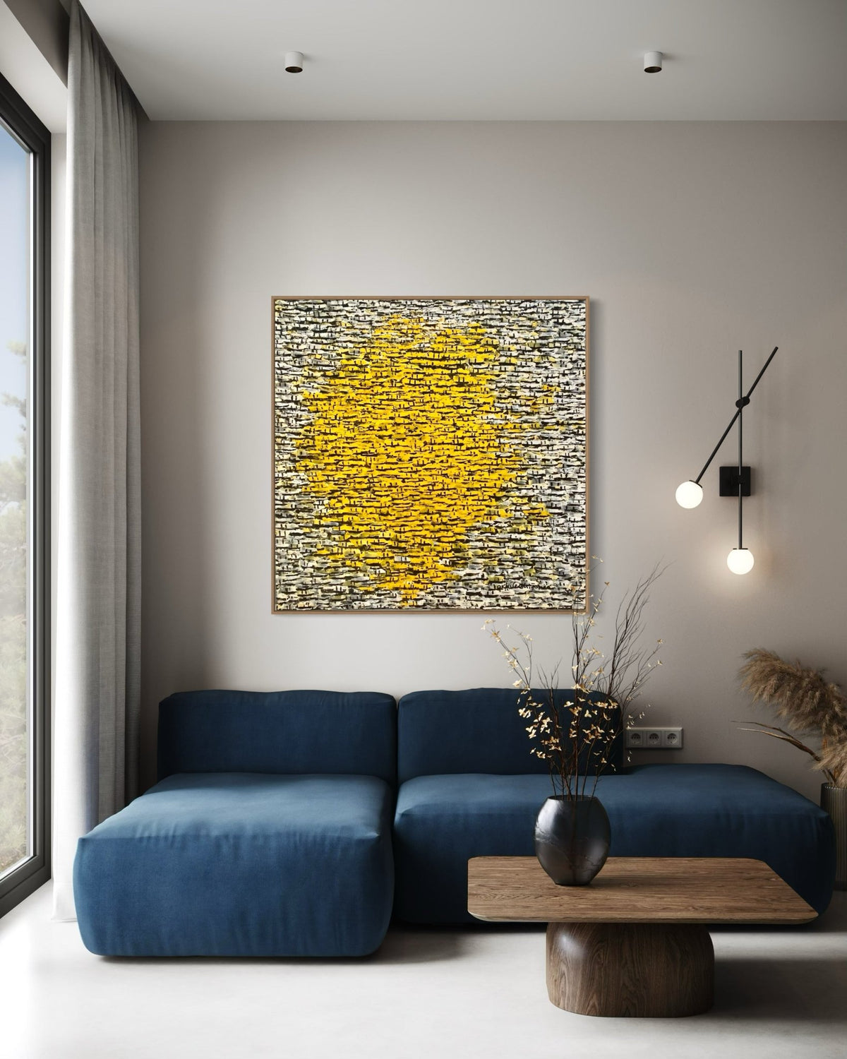 "Rooftops Series" in Yellow on Grey/White by Akhile Ehiforia - Bibianna African Art Collective