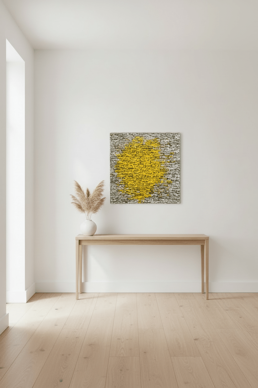 "Rooftops Series" in Yellow on Grey/White by Akhile Ehiforia - Bibianna African Art Collective