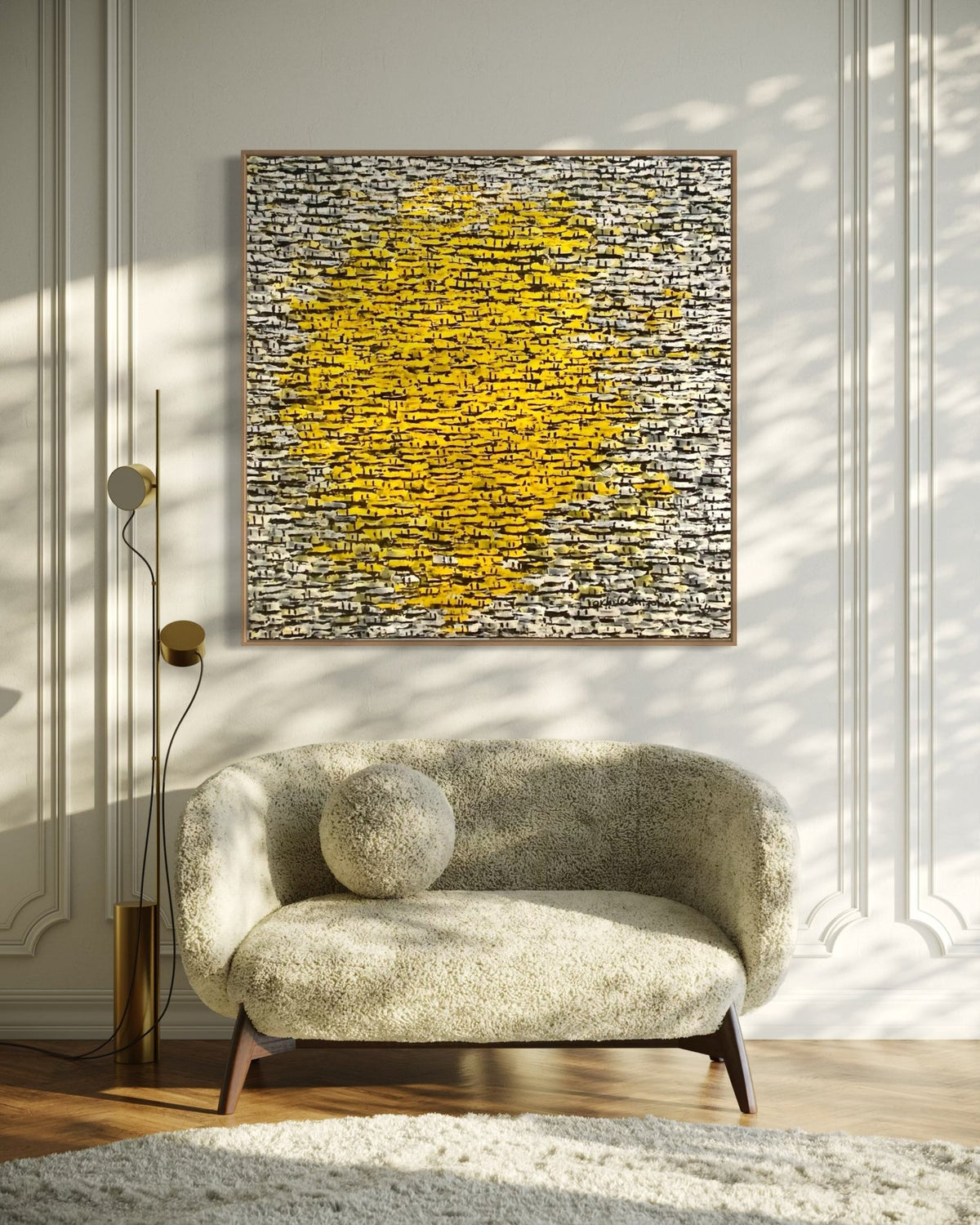 "Rooftops Series" in Yellow on Grey/White by Akhile Ehiforia - Bibianna African Art Collective