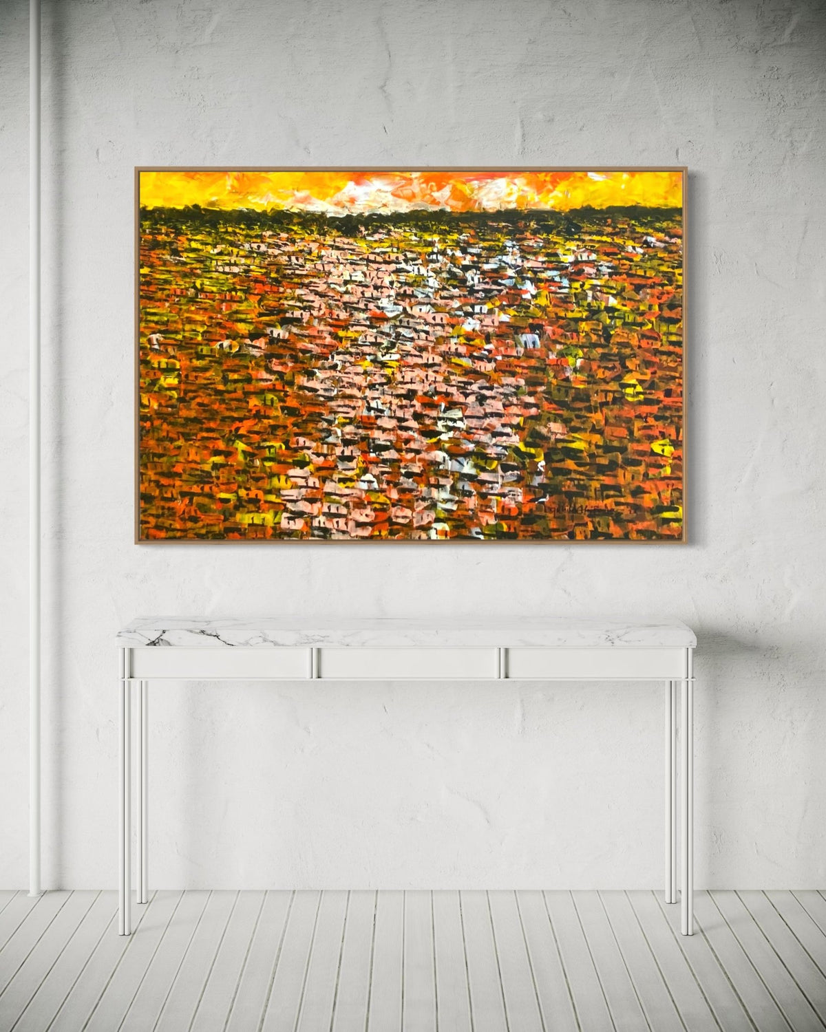 "Rooftops Series" in Yellow/Orange by Akhile Ehiforia - Bibianna African Art Collective