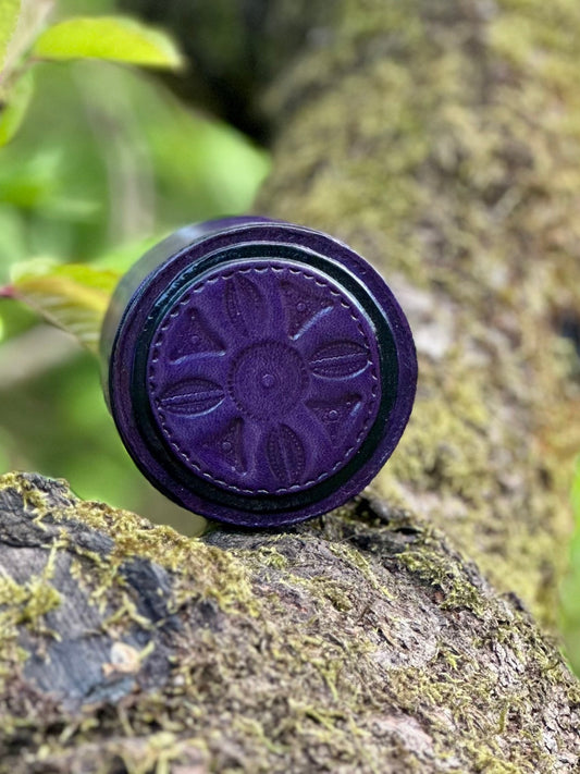 Round African Tuareg Hand - Tooled Purple Leather Trinket/Jewellery Box - Bibianna African Art Collective