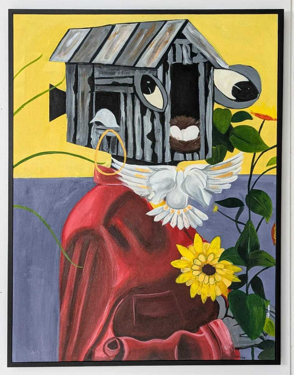 Surreal African Folk Art with Nature and Symbolism, 'I'm Home' - Bibianna African Art Collective