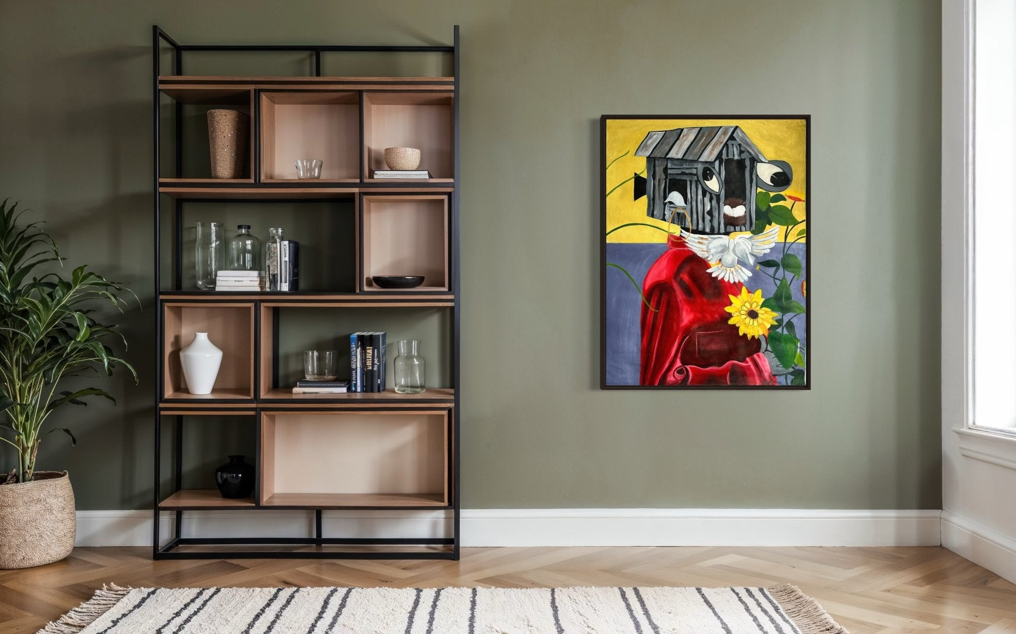 Surreal African Folk Art with Nature and Symbolism, 'I'm Home' - Bibianna African Art Collective