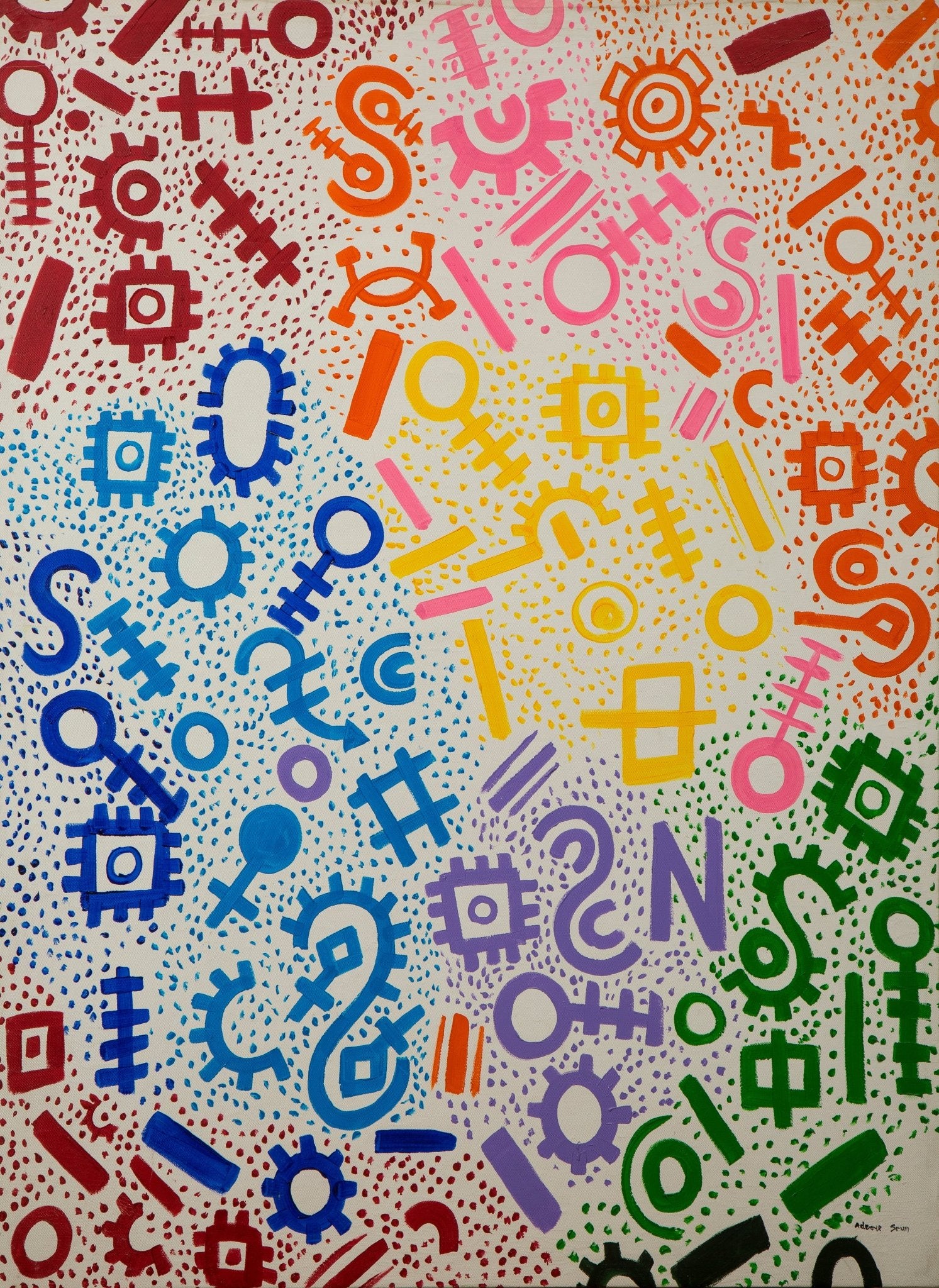 “Symbols” Colourful abstract painting by Adeoye - Bibianna African Art Collective