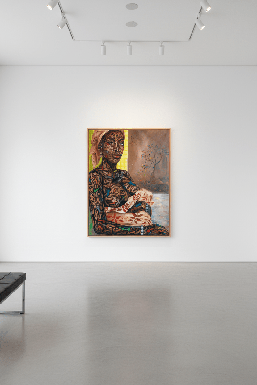 'The Golden Time Of Love' Expressionist painting by Emmanuel - Bibianna African Art Collective