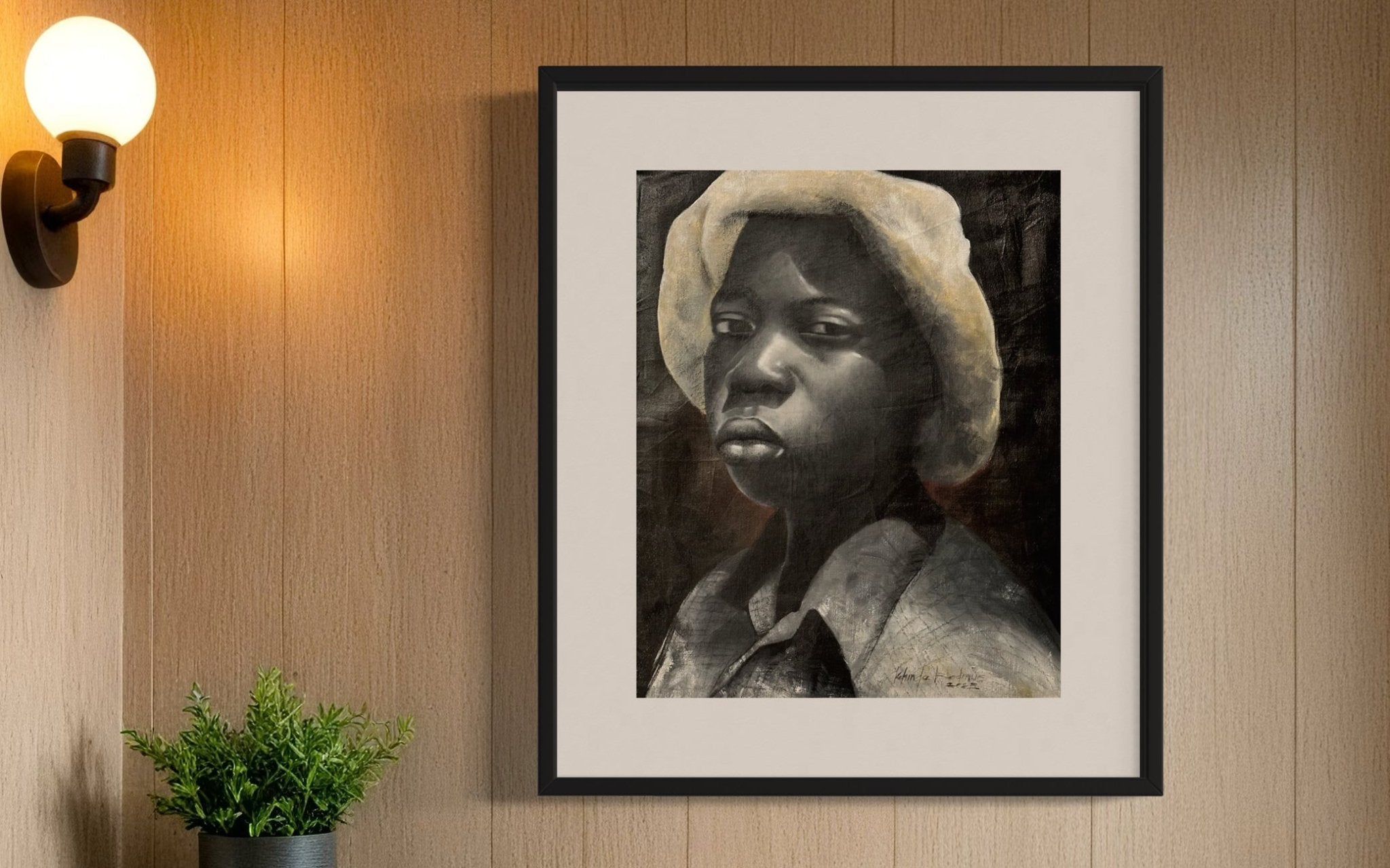 Untitled Monochrome Acrylic Portrait by Kehinde Badmus - Bibianna African Art Collective