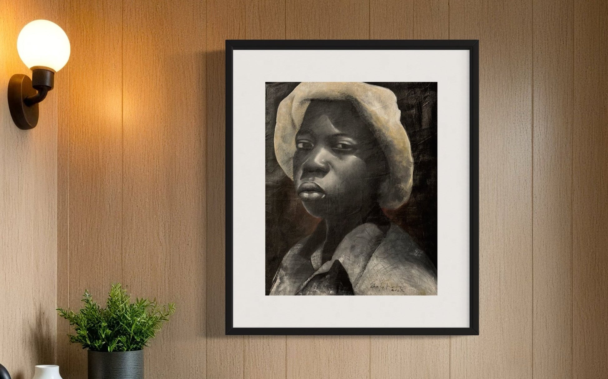 Untitled Monochrome Acrylic Portrait by Kehinde Badmus - Bibianna African Art Collective