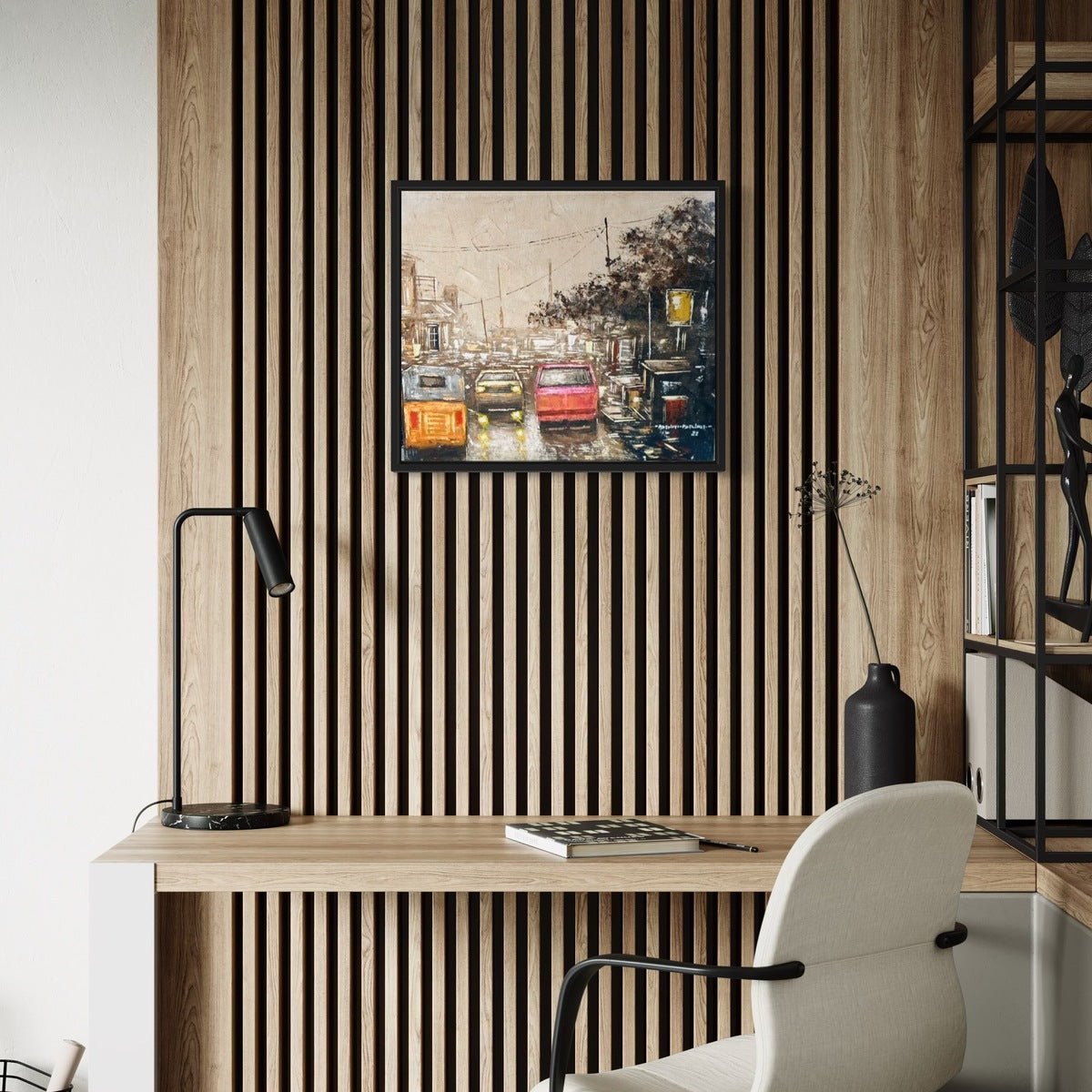 Urban Street Scene Painting With Vintage Cars, "These City Streets" by artist Adeniyi" - Bibianna African Art Collective