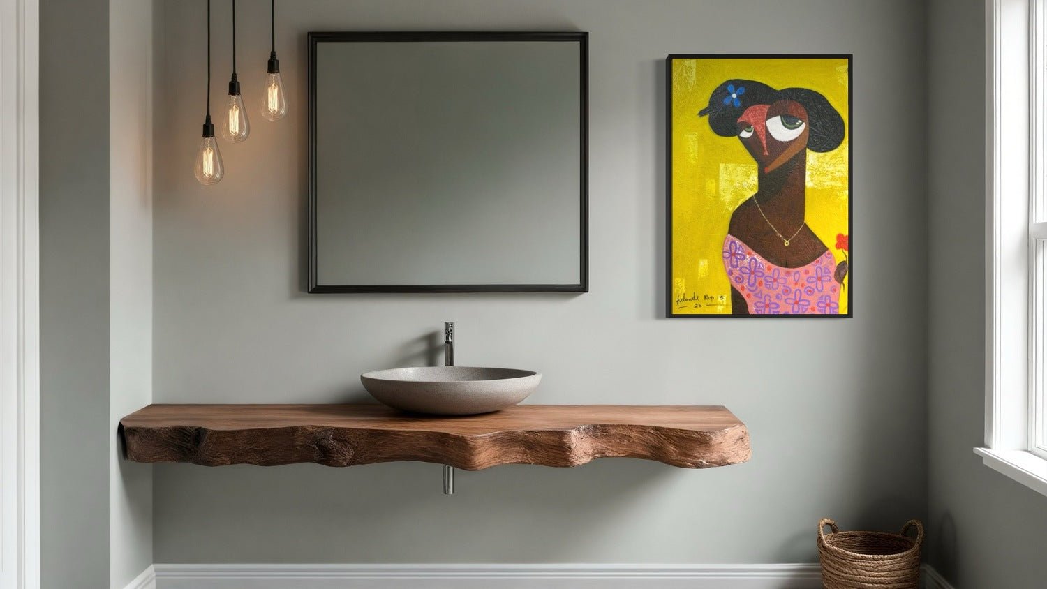 Vibrant African Cubist Portrait with Floral Patterns - Bibianna African Art Collective