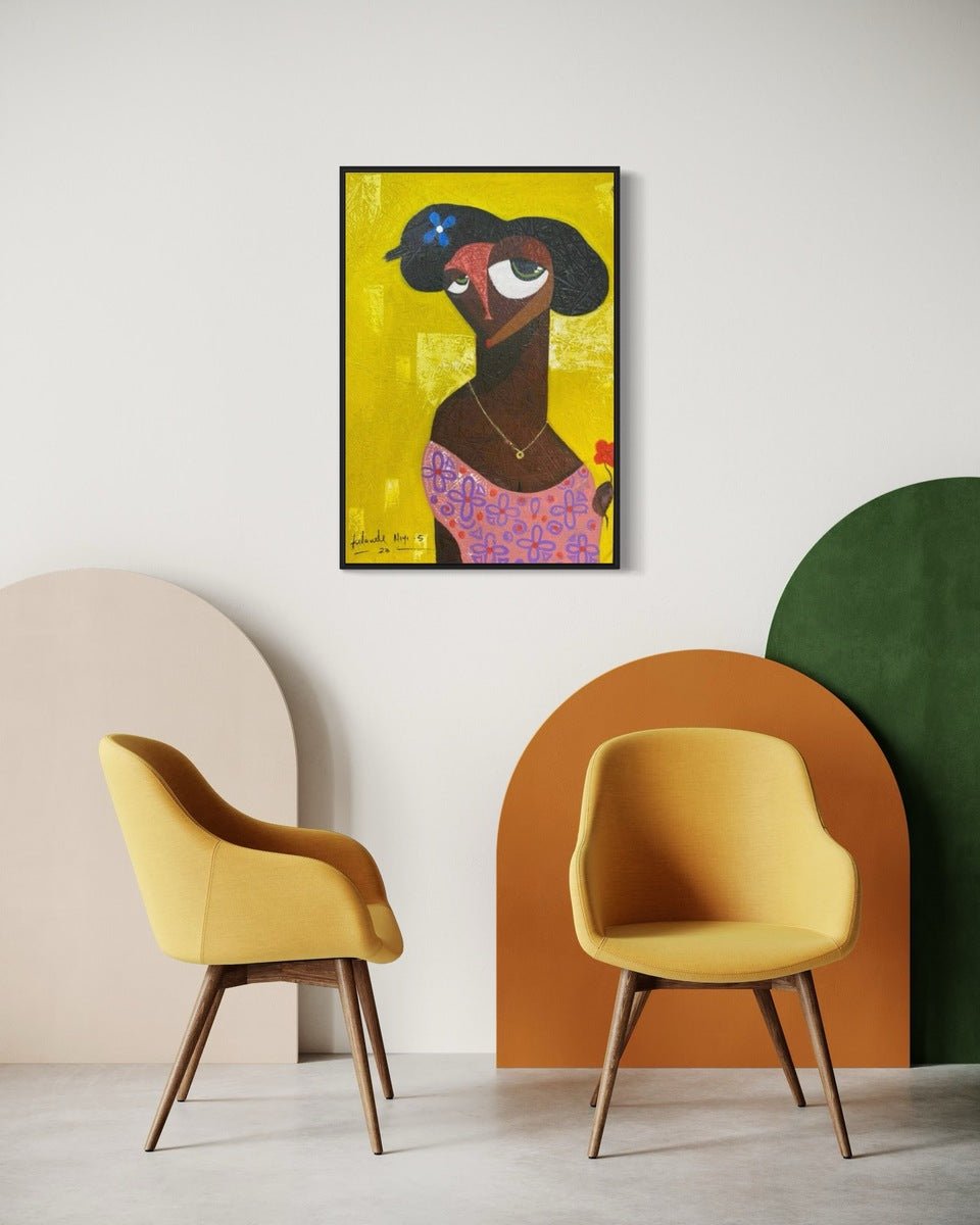 Vibrant African Cubist Portrait with Floral Patterns - Bibianna African Art Collective