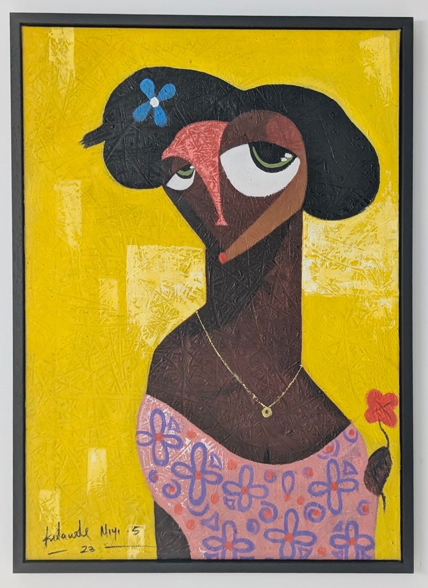 Vibrant African Cubist Portrait with Floral Patterns - Bibianna African Art Collective