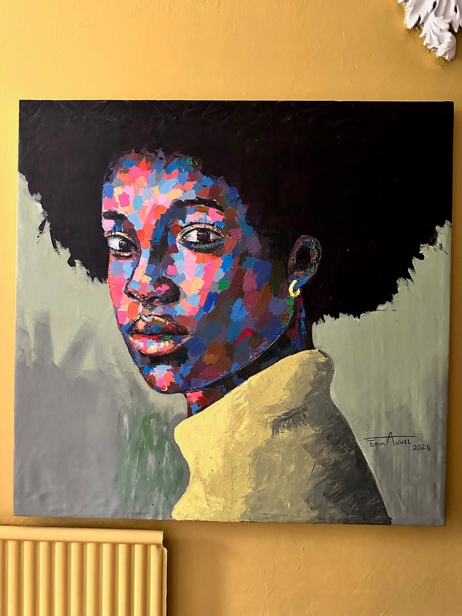 Vibrant African Portrait in Impressionistic Color Palette, 'Afro Beautiful' - Bibianna African Art Collective