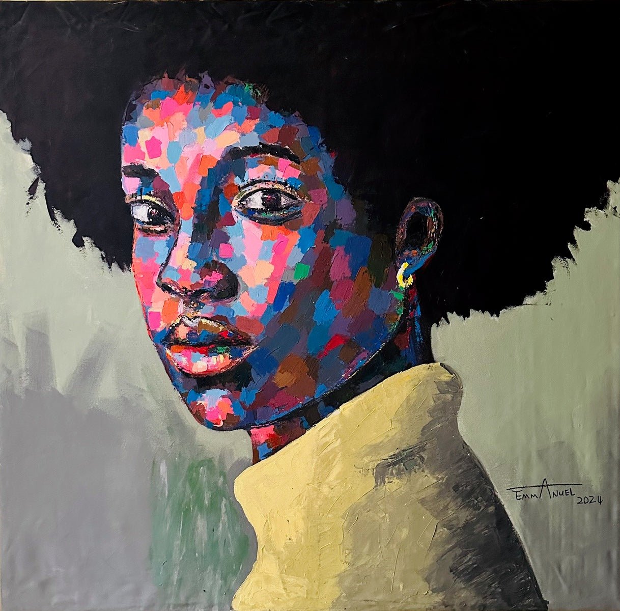 Vibrant African Portrait in Impressionistic Color Palette, 'Afro Beautiful' - Bibianna African Art Collective