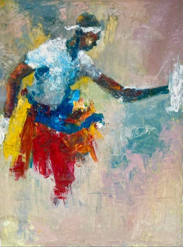 Victor Ubabike's "Dancing" Abstract Expressionist Painting - Bibianna African Art Collective